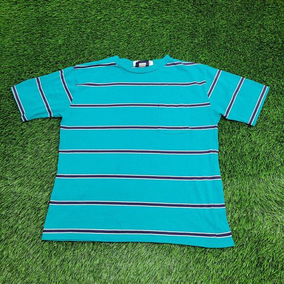 Vintage 90s Blank Stripes Shirt Womens Large 21x24 Green USA - Picture 1 of 12